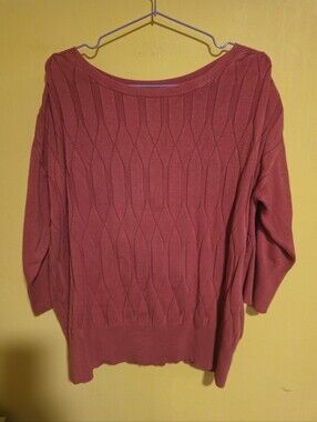 Apt. 9 Women's Size XL Mauve Pink Cable Knit Sweater 3/4 Sleeves Boat Neckline